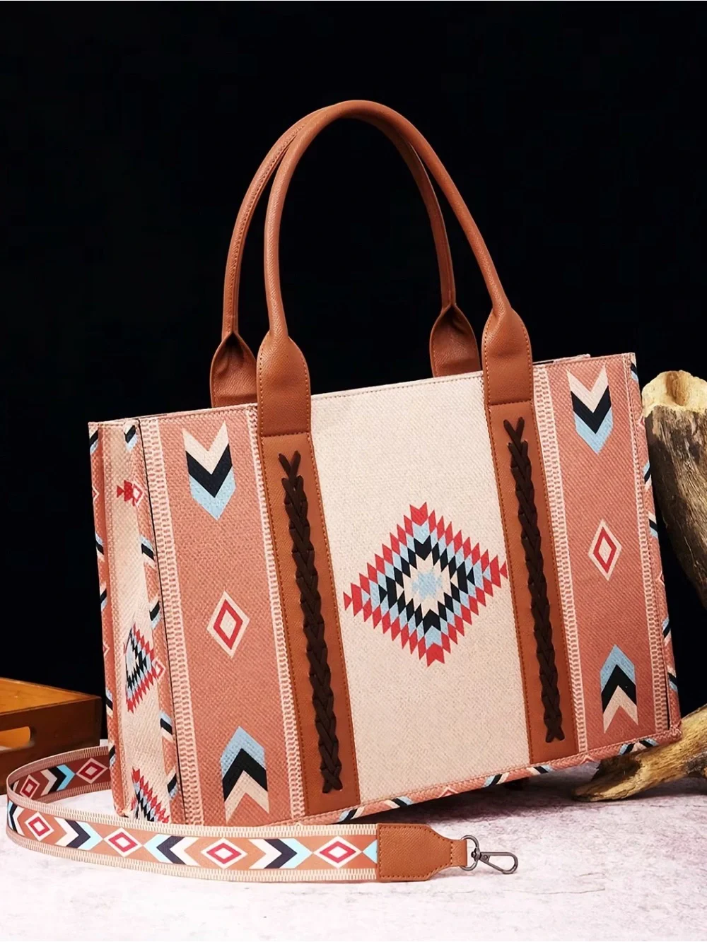 Vintage Ethnic Style Pattern Tote Bag, Boho Style